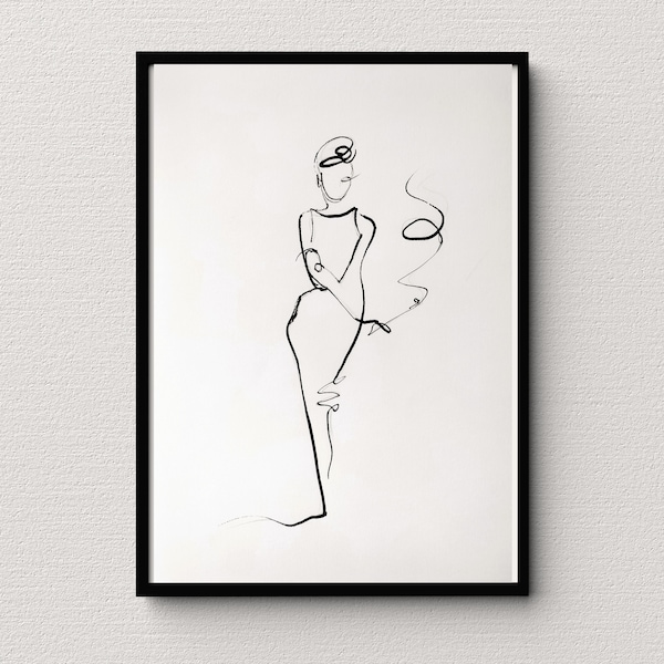 Line Art "Audrey Hepburn" in Chanel Minimalismus Movie Icons Fashion