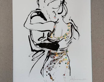 Tango Bild Collage V(Druck mit Original Collage Elementen, Silber, Gold, Glitzer)