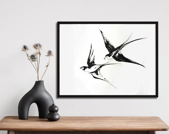 Original picture ink drawing "Swallows"