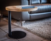 Coffee Table Side Table Round Oak Wood and Steel