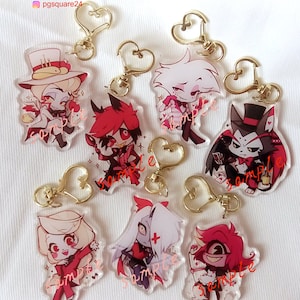 hazbin hotel keychains alastor, lucifer,angel dust,husk