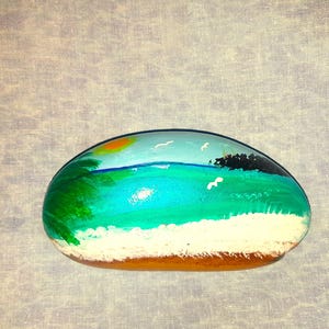 Hand Painted Rock, Stone, Pebble Art Beach/Sea scene