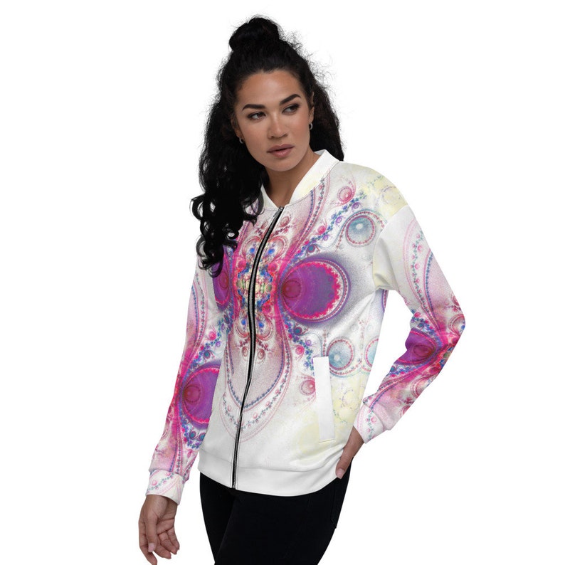 Unisex Bomber Jacket Space Sphere White