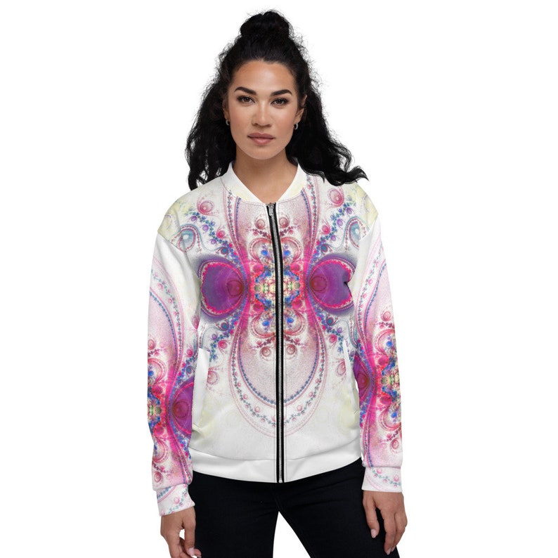 Unisex Bomber Jacket Space Sphere White