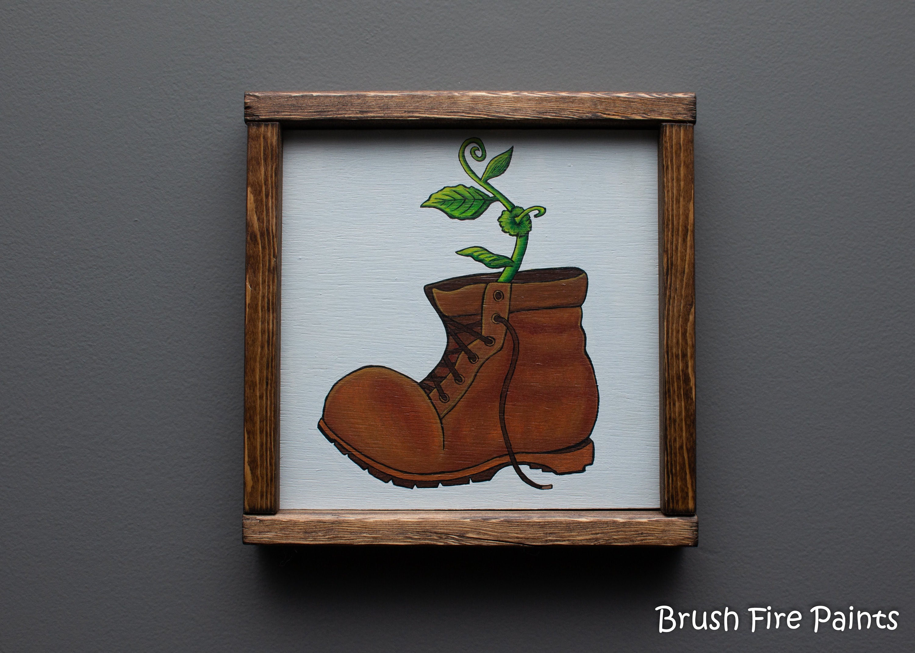 The Plant in Boot WallE Hand Made and Painted Rustic Wooden Etsy