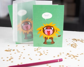 Greeting card (folding card), lion "roar"