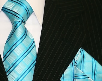 Krawatten Binder Krawatte Schlips mit Einstecktuch blau Binder de Luxe #114