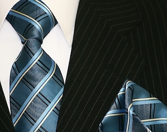 Binder De Luxe Krawatte Einstecktuch Krawatten Set Blau Paisley 2 Teile 135