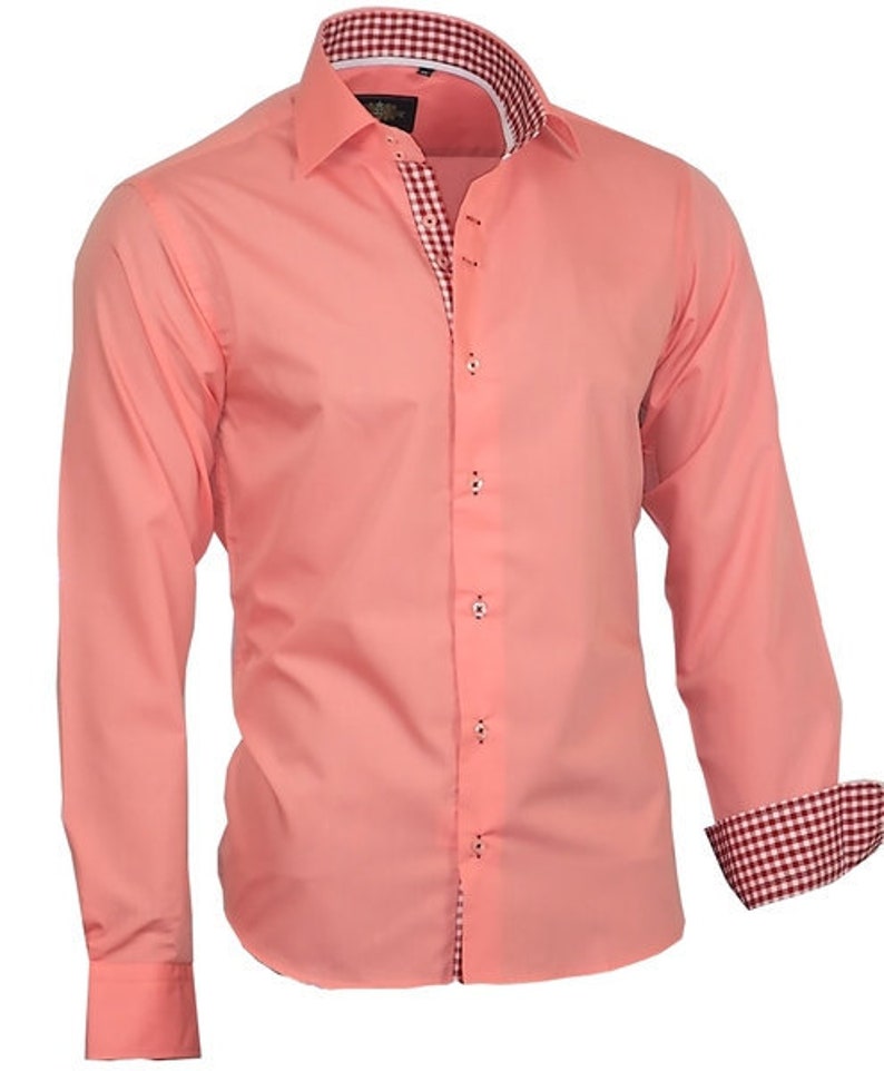 Men's Shirt Salmon Pink Men's Shirt Long Sleeve Men Etsy