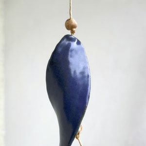 Leaf wind chime BLUE Wind chime made of ceramic in the shape of a leaf image 1