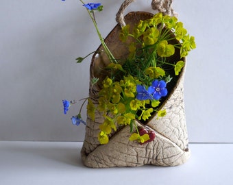 Small bag with "heart", ceramic vase for hanging, hanging vase, ceramic vase