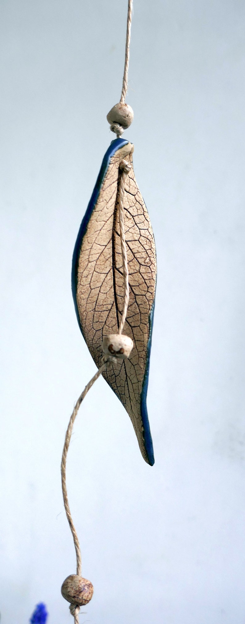 Leaf wind chime BLUE Wind chime made of ceramic in the shape of a leaf image 4