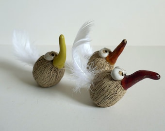Set of 3 Thick Ceramic Birds Standing Easter Decorations