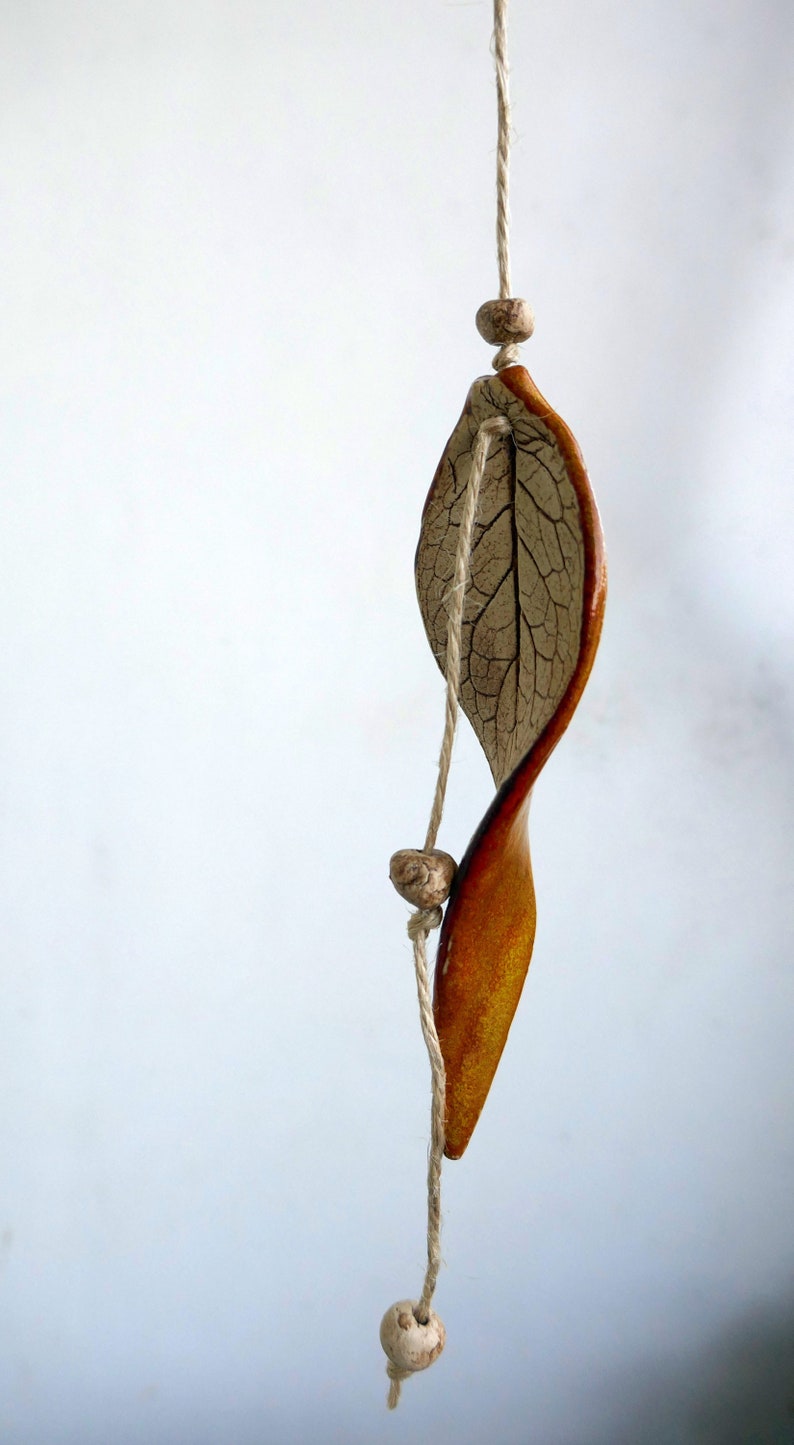 Leaf wind chime ORANGE Wind chime made of ceramic in the shape of a leaf image 1