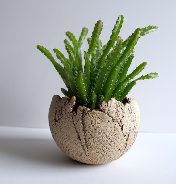 Mini-Übertopf Ø 9cm, Kleiner Blumentopf JAHRESRINGE Kugelübertopf aus Keramik