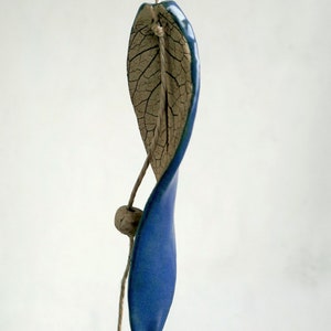 Leaf wind chime BLUE Wind chime made of ceramic in the shape of a leaf image 2