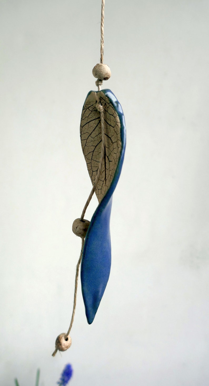 Leaf wind chime BLUE Wind chime made of ceramic in the shape of a leaf image 2