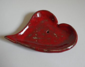 Small soap dish RED Heart-shaped soap dish made of ceramic