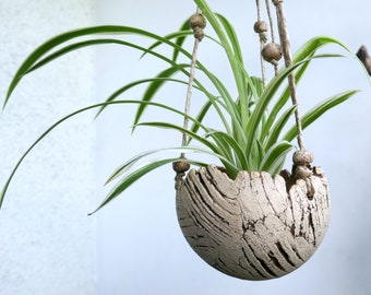 Hanging basket HATCHED Ø 9 cm, small hanging basket made of ceramic