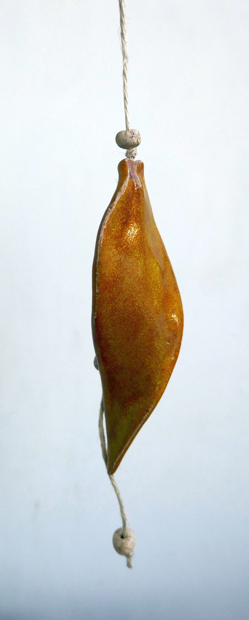 Leaf wind chime ORANGE Wind chime made of ceramic in the shape of a leaf image 3