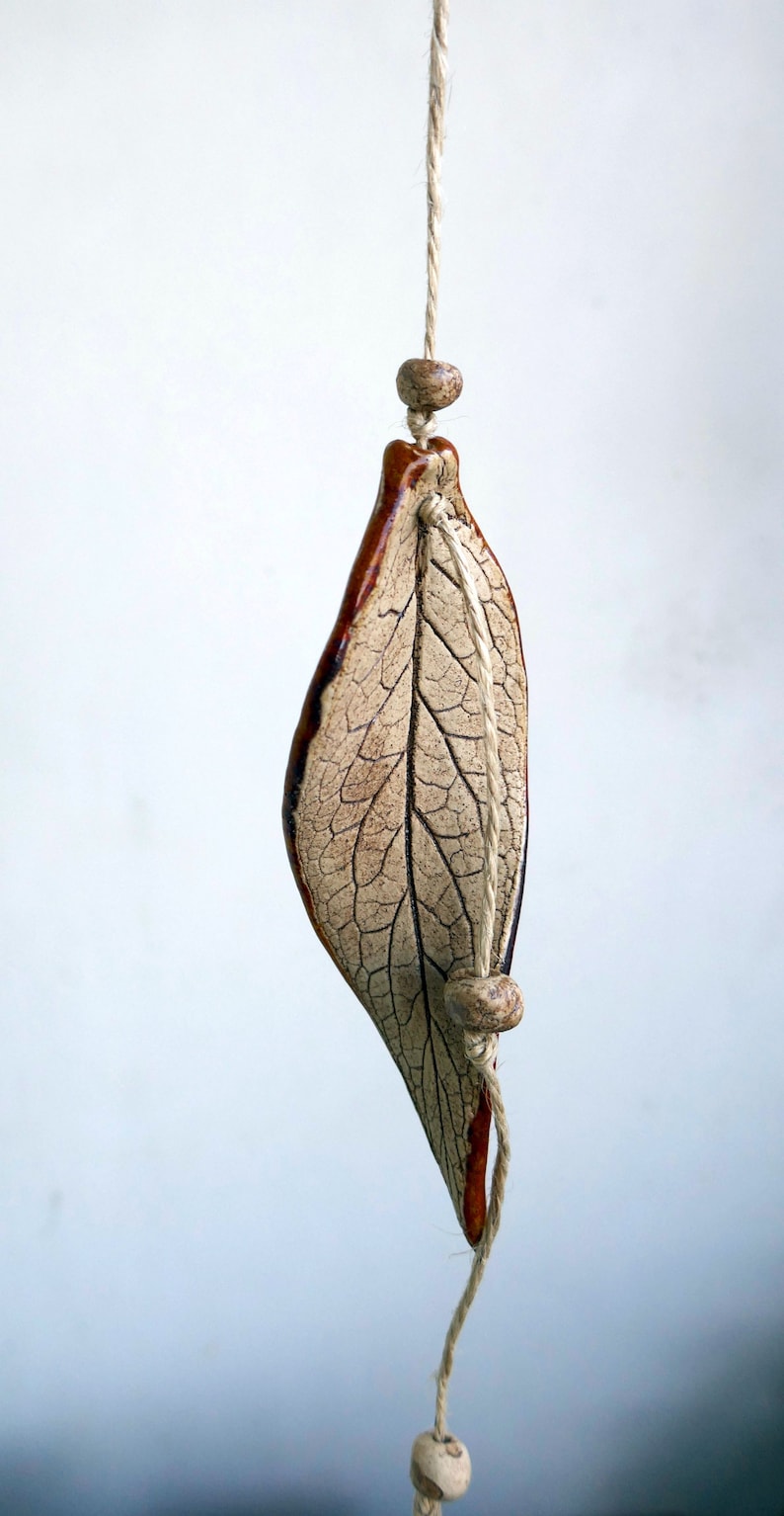 Leaf wind chime ORANGE Wind chime made of ceramic in the shape of a leaf image 4