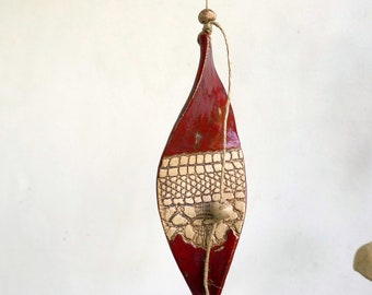 Wind chime RED with PATTERN STRIPES, made of ceramic