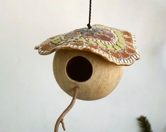 Bird feeder ball with colorful roof, round ceramic bird feeder for hanging, bird house, feeder