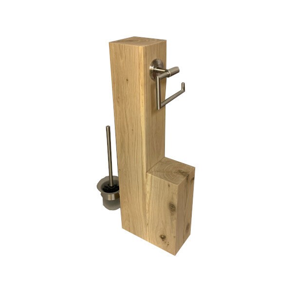 WC set oak solid 70 cm untreated oak wood with stainless steel holder…