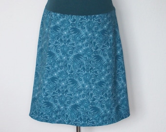 Jersey skirt A-form sweat jersey knee length aqua/turquoise filigree pattern