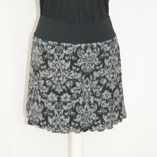 Falda corta lana de punto gris / negro patrón floral lirio xS-XL