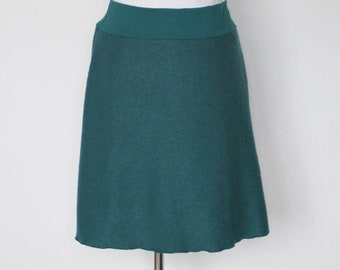 Wool walk skirt, dark petrol, plain, knee-length, 100% wool, rolled hem