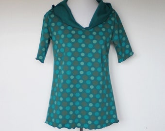 Hoodie French Thierry petrol pattern &quot;Flower of Life&quot; 3/4 sleeve, summer sweat