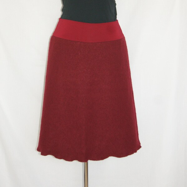 Wide Ribbed Wool Skirt Plumped Red
