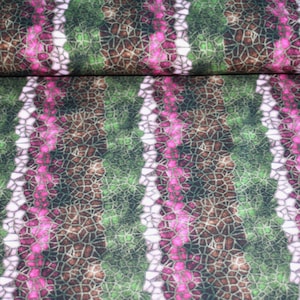 Ökotex cotton jersey berry/green/brown/white with mosaic pattern, digital print by Stenzo