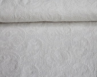 Lace fabric white poplin with paisley embroidery 100% cotton