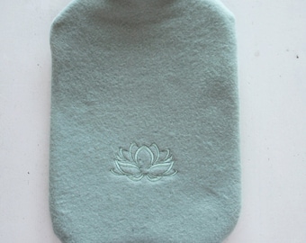 Wärmflasche Bio-Baumwollfleece grau mit Stickerei schlafender Fuchs