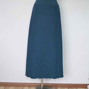 Maxi skirt wool walk blue petrol plain ankle length 100% wool, rolled hem, A-shape