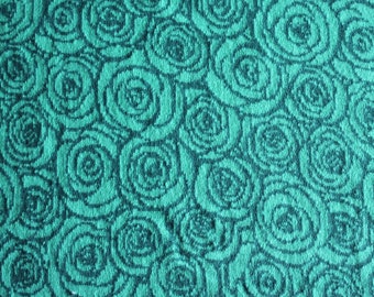 ORGANIC knitted jacquard with rose pattern turquoise/emerald Doubleface 100% cotton
