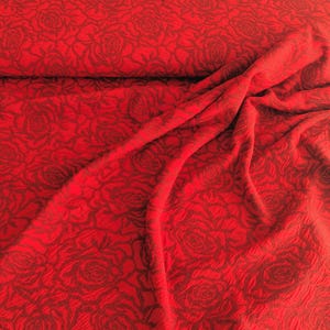 Cloqué jersey pattern star roses tomato red/gray, relief jersey, knitted jacquard