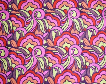 Ökotex cotton jersey retro pattern waves red/orange/pink, Stenzo fabric