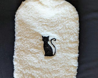 Wärmflasche Bio-Baumwollfleece grau mit Stickerei schlafender Fuchs