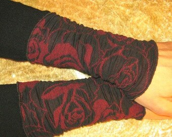 Pulswärmer Cloqué-Jersey Rosen dunkelrot/schwarz S-L