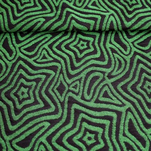 Cloqué jersey, knitted jersey stars green/black, jacquard knit, structured jersey
