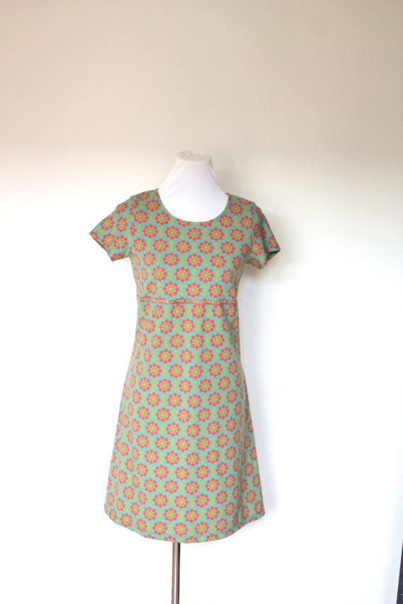 Cotton Jersey Dress With Retro Floral Pattern, Short Sleeves, Knee-length,  With Trim, Round Neckline - Etsy Israel