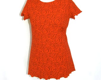 T-shirt cloqué jersey spiral pattern light red, layered look, short sleeves, round neck