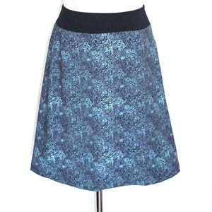 Jersey skirt A-line dark blue/turquoise Spotlight small floral pattern, cotton jersey, knee-length