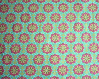 Baumwolljersey Retroblumen lindgrün/hellblau/pink