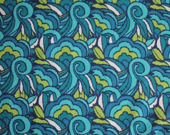 Ökotex cotton jersey retro pattern waves turquoise/blue, Stenzo fabric