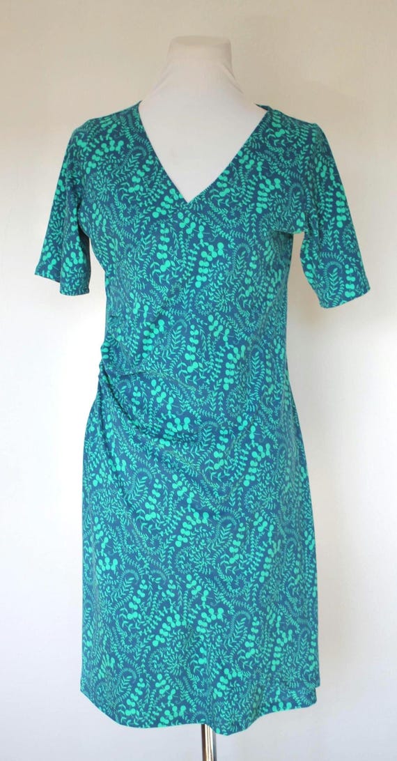 Shirt Dress, 3/4 Sleeves, Cotton Jersey, Wrap Style, Turquoise/smoky Blue  Fantasy Pattern, Knee-length - Etsy Israel