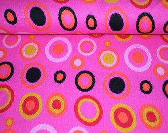 ORGANIC knitted jacquard pattern pink with circles/curls orange/black 100% cotton